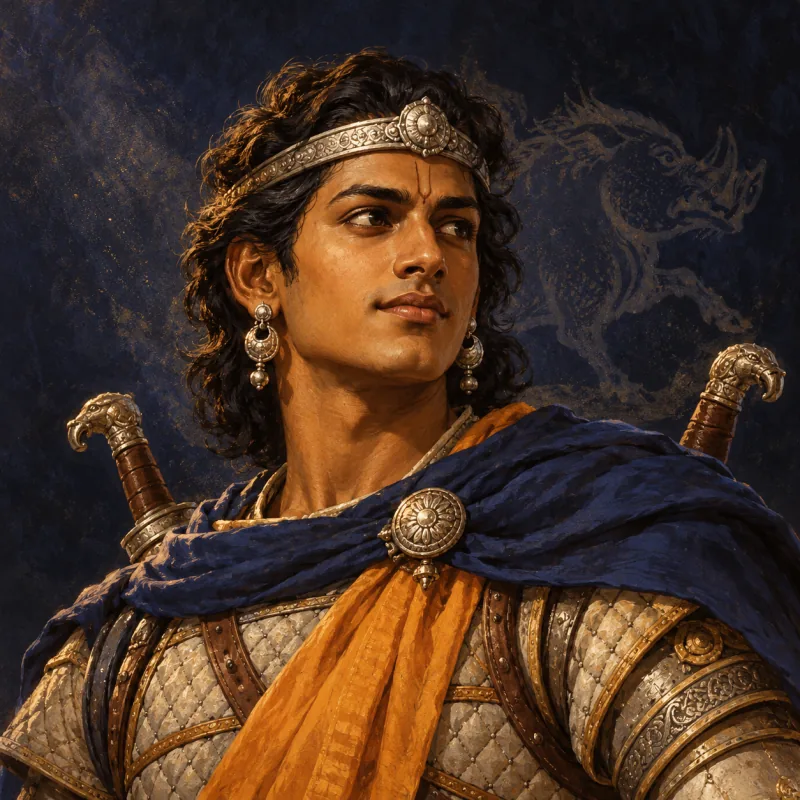 Portrait of the young prince Vikramaditya VI in an indigo cape.
